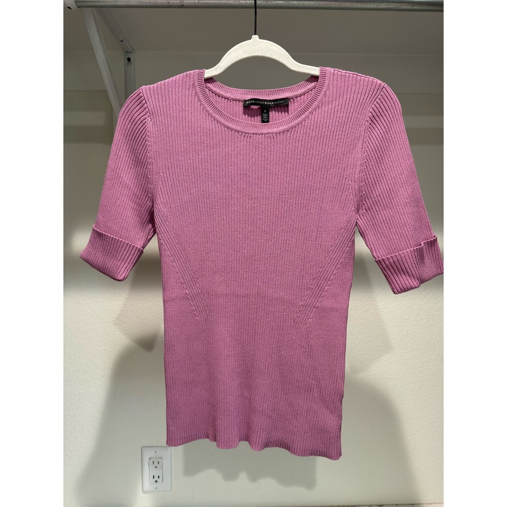 White House Black Market Purple Women's Short-Sleeve Blouse Stretchy Size Small